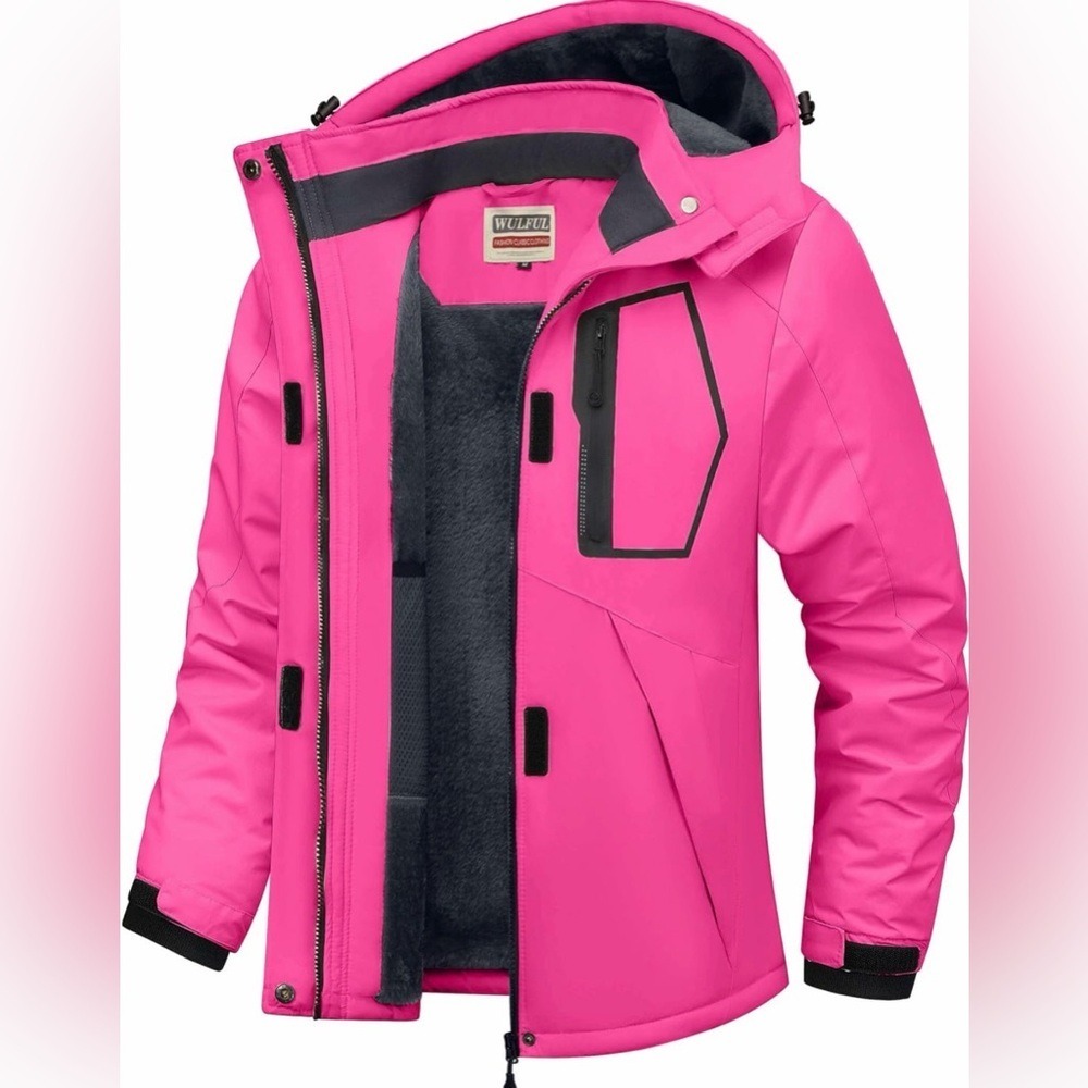 WULFUL PINK Waterproof Snow Ski Jacket Windproof Coat w/ Detachable Hood Sz Med